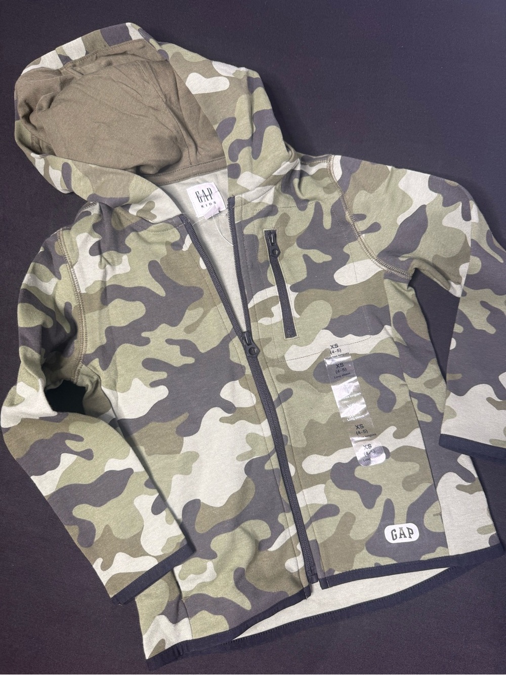 GAP Kids Camo Zip-Up Hoodie - Green Camouflage XS 4-5 nwot